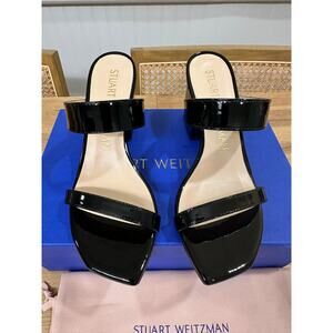 Stuart Weitzman Olive 75 Sandal Black Patent Leather Size 7 NIB Elegant Dressy